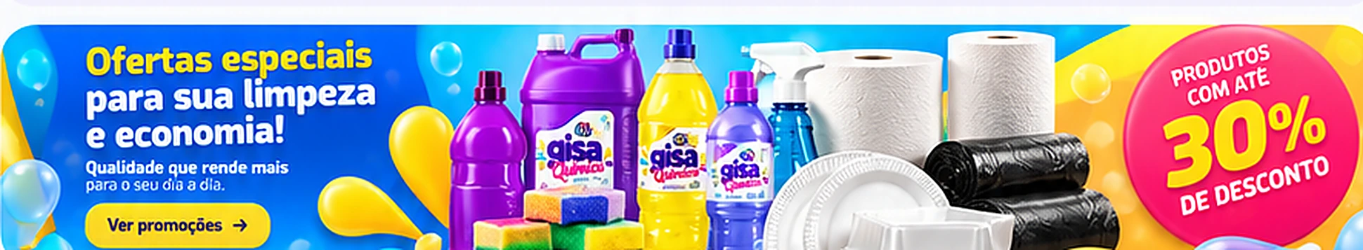 Produtos de limpeza, bobinas e embalagens em destaque